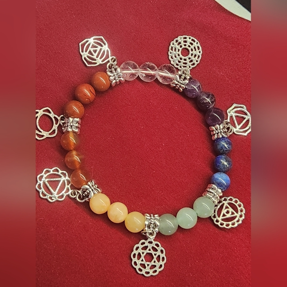 Natural Crystal Chakra Crystal Charm Bracelet. Healing Meditation.
